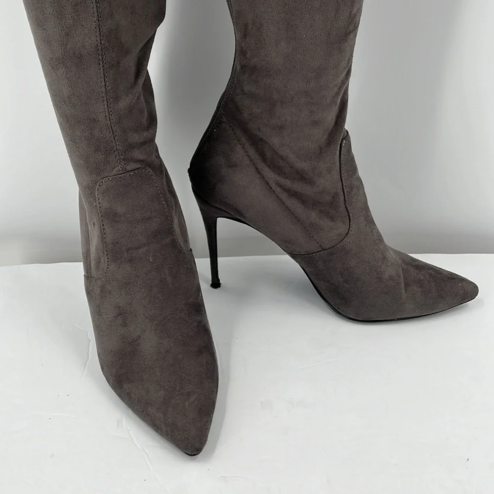 Steve Madden Tall Pointed-Toe Stiletto Over-The-Knee Boots in Charcoal